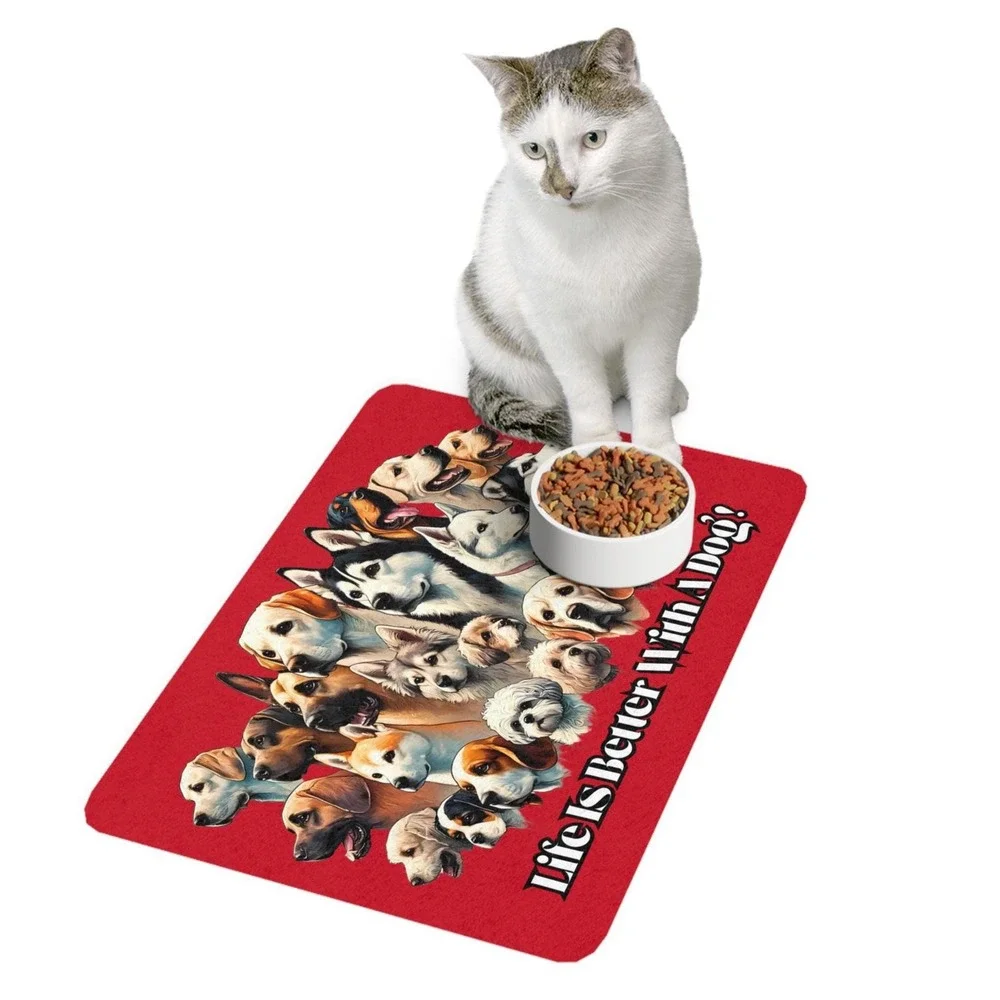 Unique Pet Food Mat, Waterproof Feeding Tray, Dog Lover Gift, Dog Illustration